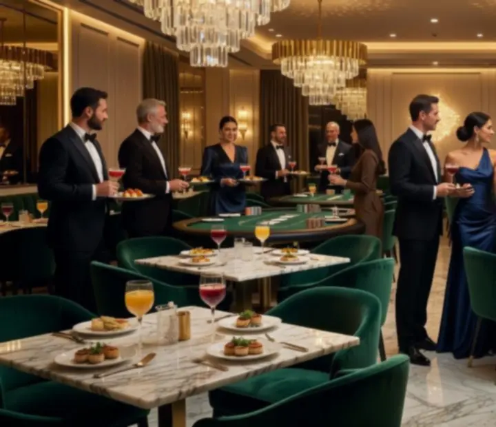 Elegáns fine dining étterem belső tér, gyertyafényes asztalokkal és luxus lounge hangulattal