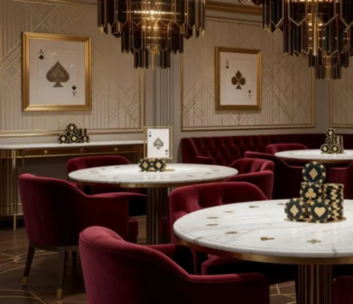 Luxus enteriőr poker esthez, gyertyafénnyel és elegáns bútorokkal